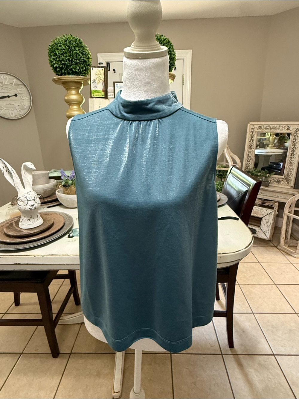 Lilla‎ P Teal Shimmery Mock Neck Tank - Picture 7 of 8